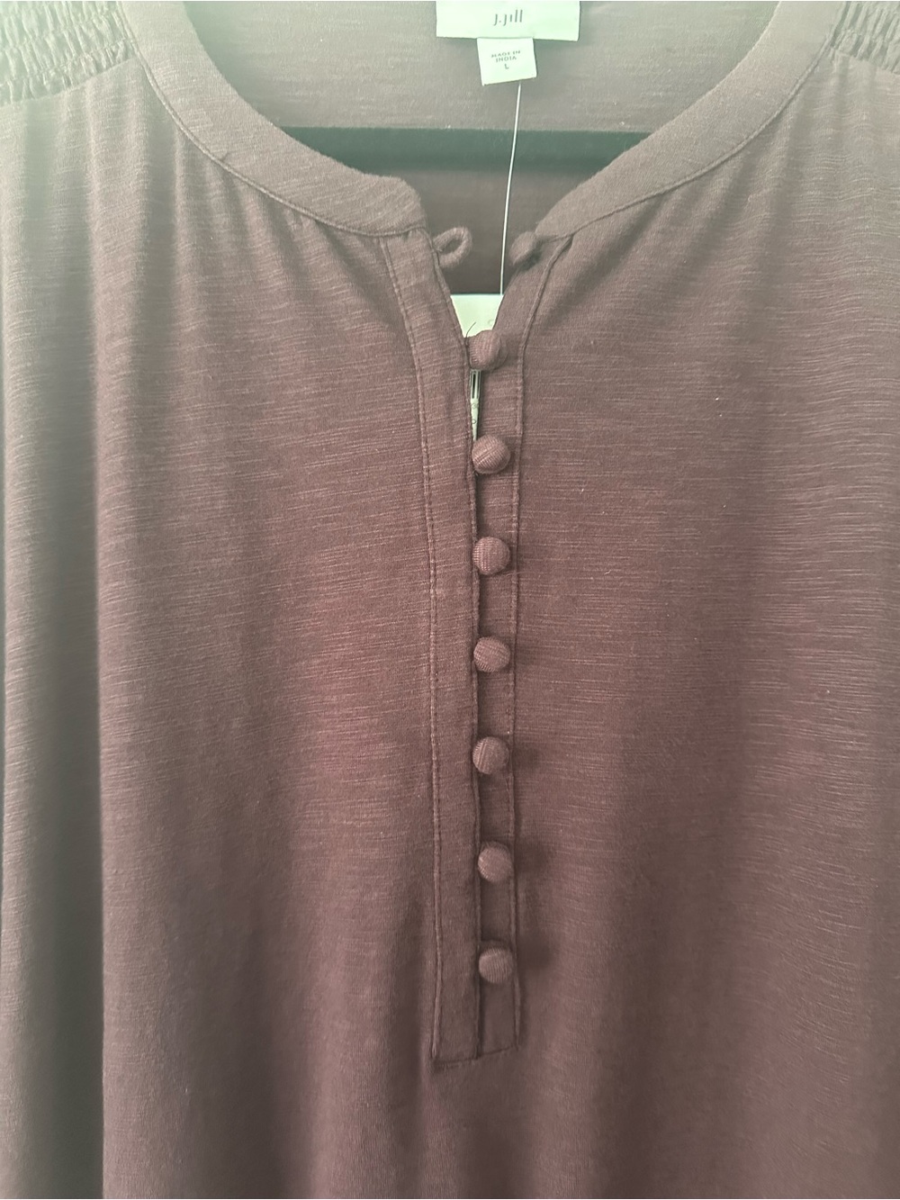 J. Jill Burgundy Button-Front Smocked Yoke Dress - Picture 2 of 4